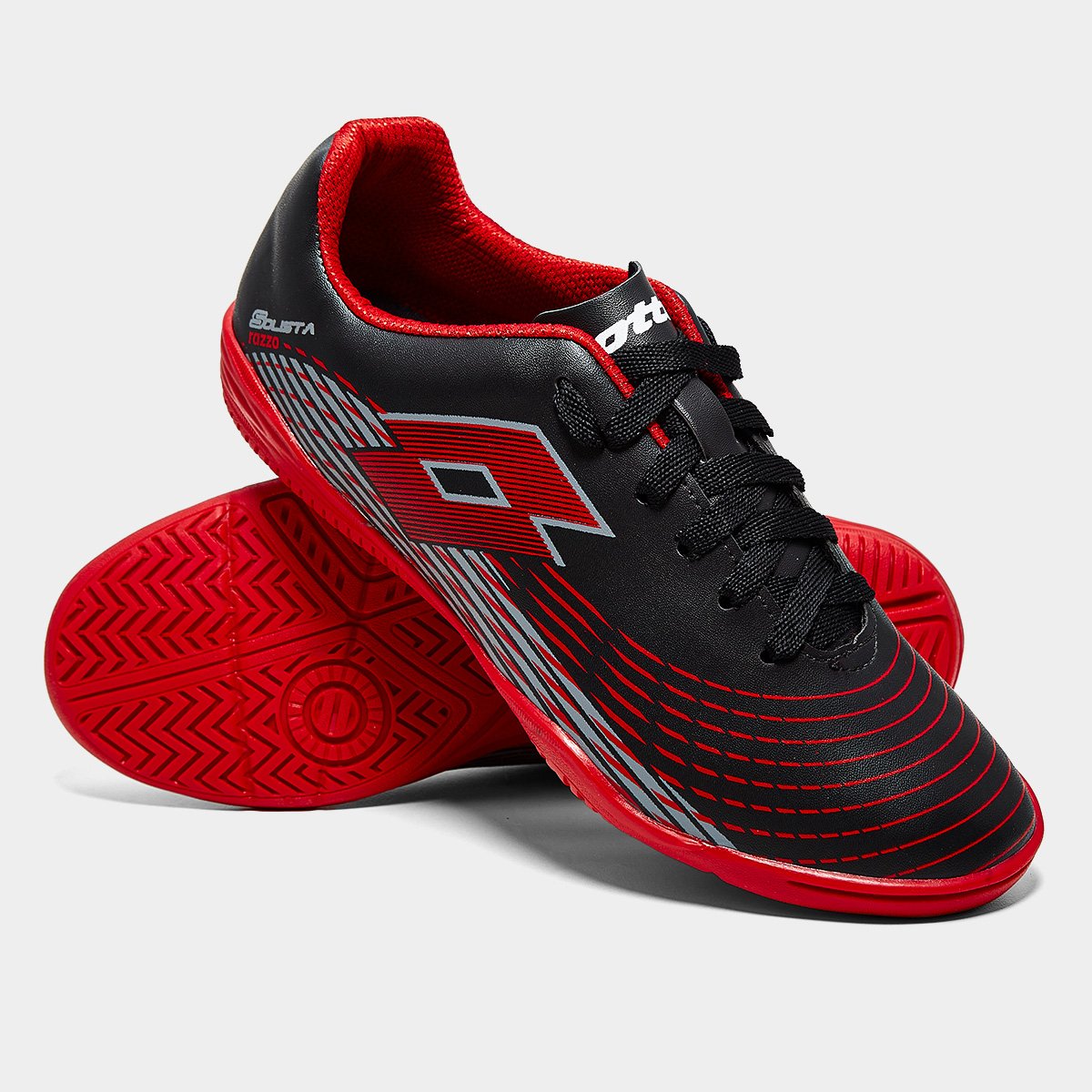 Miniatura Chuteira Futsal Lotto Solista Razzo Unissex Preto+Vermelho - 37