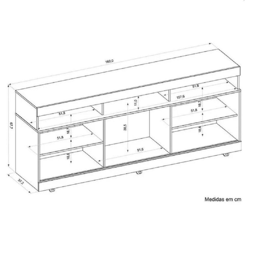 Miniatura Rack Dili Para Tv Até 60 Polegas Com Rodizios Dj Moveis Cedro Bali