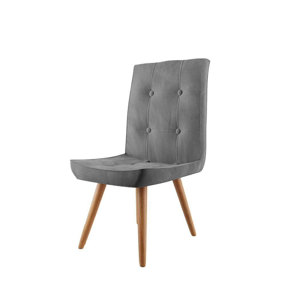 Miniatura Kit 03 Cadeira De Jantar Drop Com Botão Base Pé Palito Castanho Suede Cinza - Amey Decor