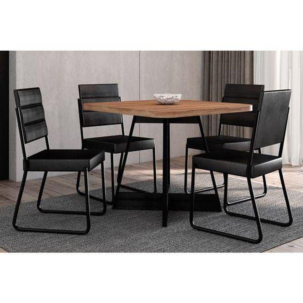 Miniatura Sala De Jantar átria 1593 Aço Com Tampo Madeirado 90x90cm E 4 Cadeiras 1736 Pretonogal Preto Preto Carraro