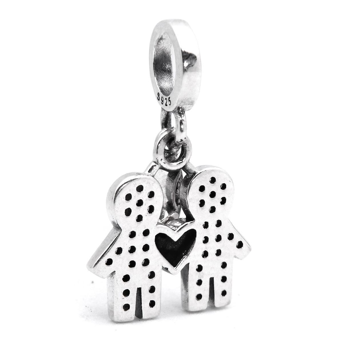 Miniatura Berloque Charm Pingente Casal Meninos Em Prata 925