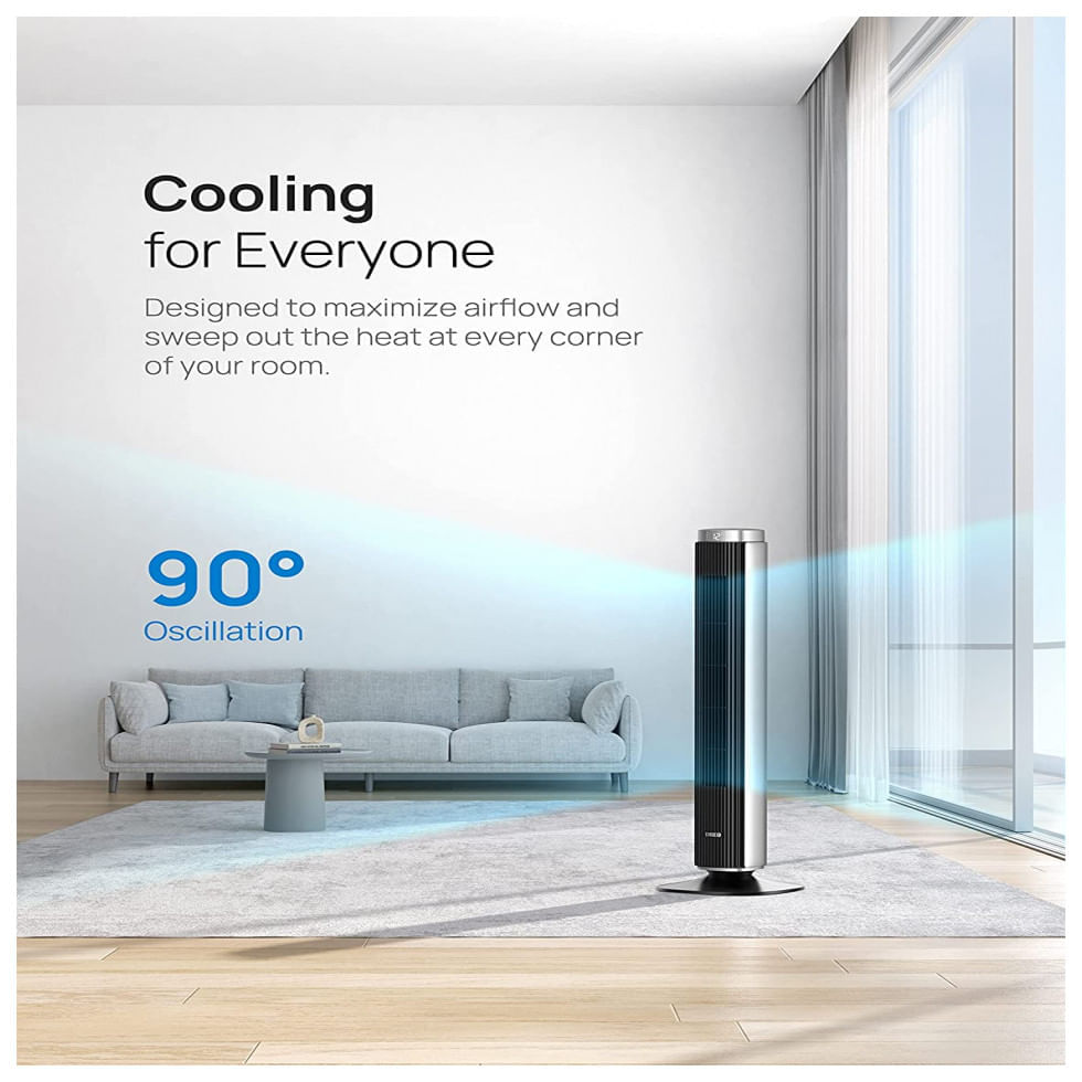 Miniatura Ventilador de Torre Dreo DR HTF005 com 9 Velocidades, Controle Remoto, Tela LED e Desligamento Automático, 110V, Cinza