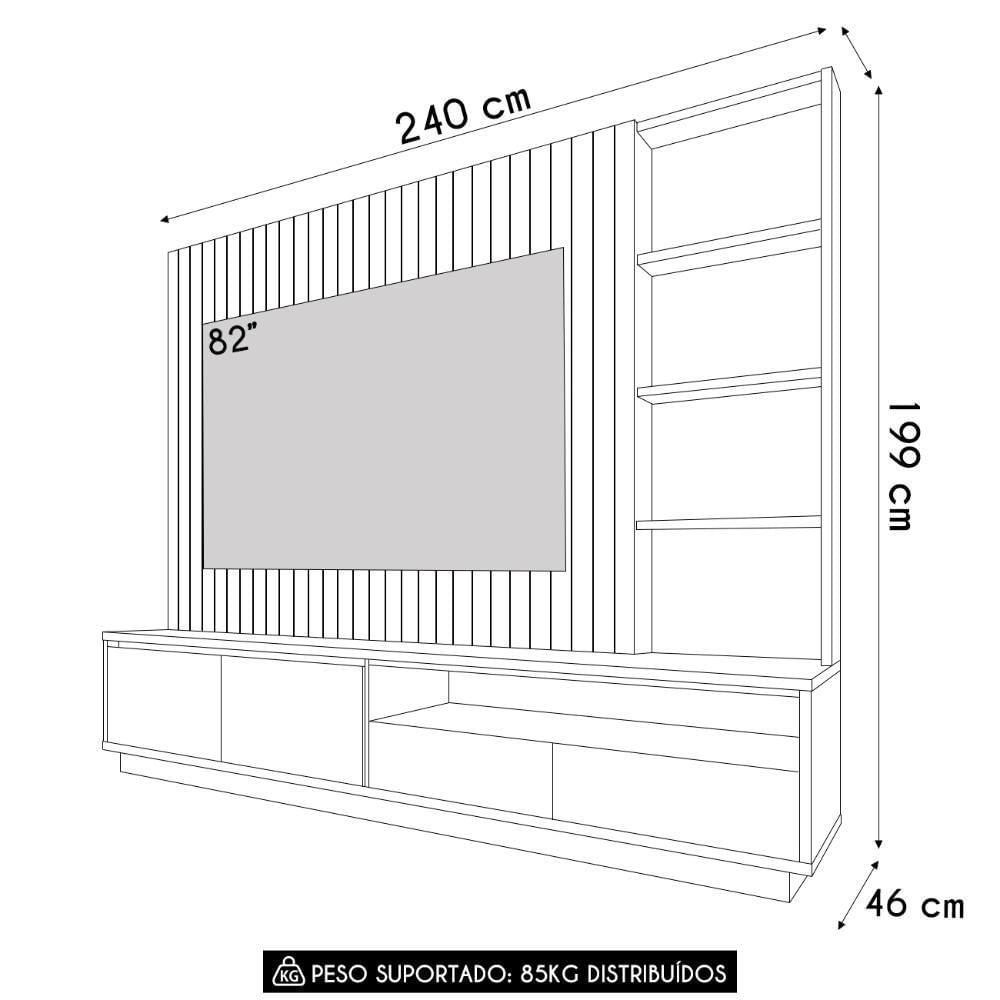 Miniatura Estante Painel TV 82 Polegadas 240cm Com Led Hawai Freijó Off White C05 - Mpozenato