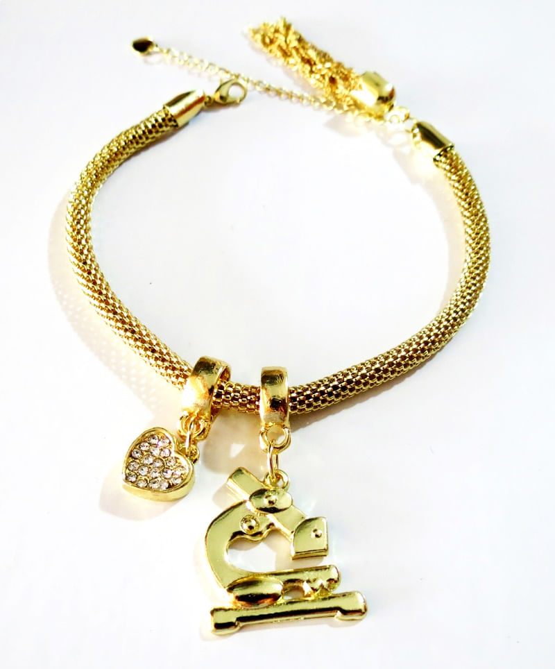 Miniatura Pulseira Berloque Biomedicina Biomédica Folheado A Ouro 18K dourado - 18 cm