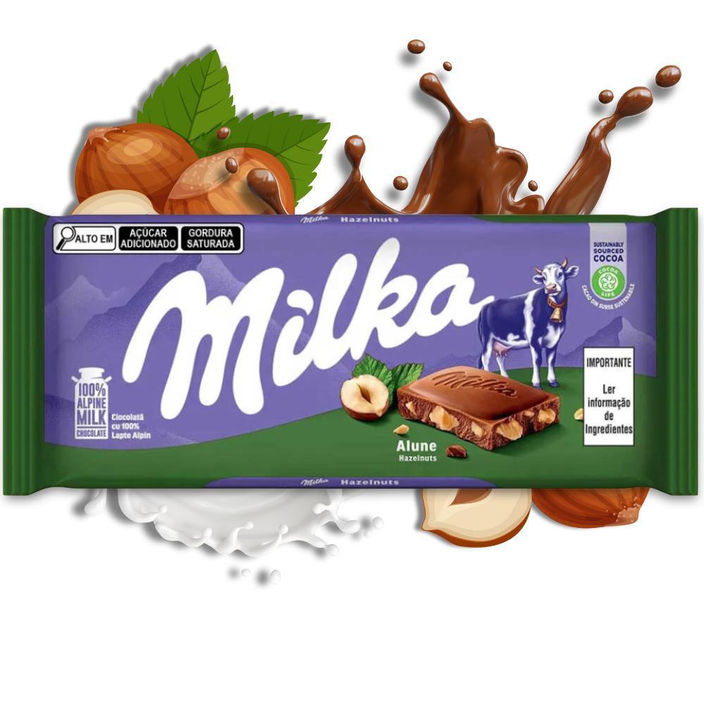 Miniatura Chocolate Milka Pedaços De Avelã Kit 10 Barras De 100G
