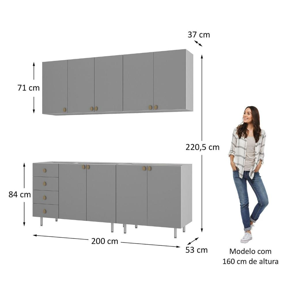Cozinha Compacta 4 Peças 100% Mdf Bp 2 Balcões 2 Aereos Maranello Branco/Urbi