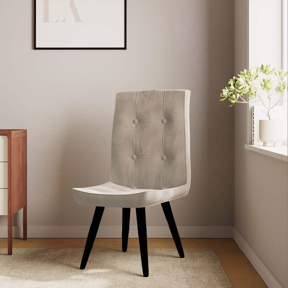 Miniatura Conjunto 03 Cadeira De Jantar Drop Com Botão Base Pé Palito Preto Suede Bege