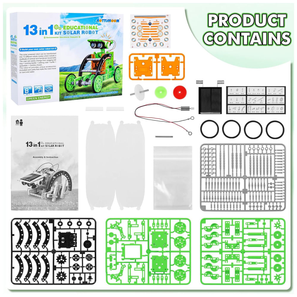 Miniatura Robô Educacional STEM 13-EM-1 Movido A Energia Solar Para Crianças De 8 A 12 Anos, Kit Científico DIY Para Experimentos Robóticos.
