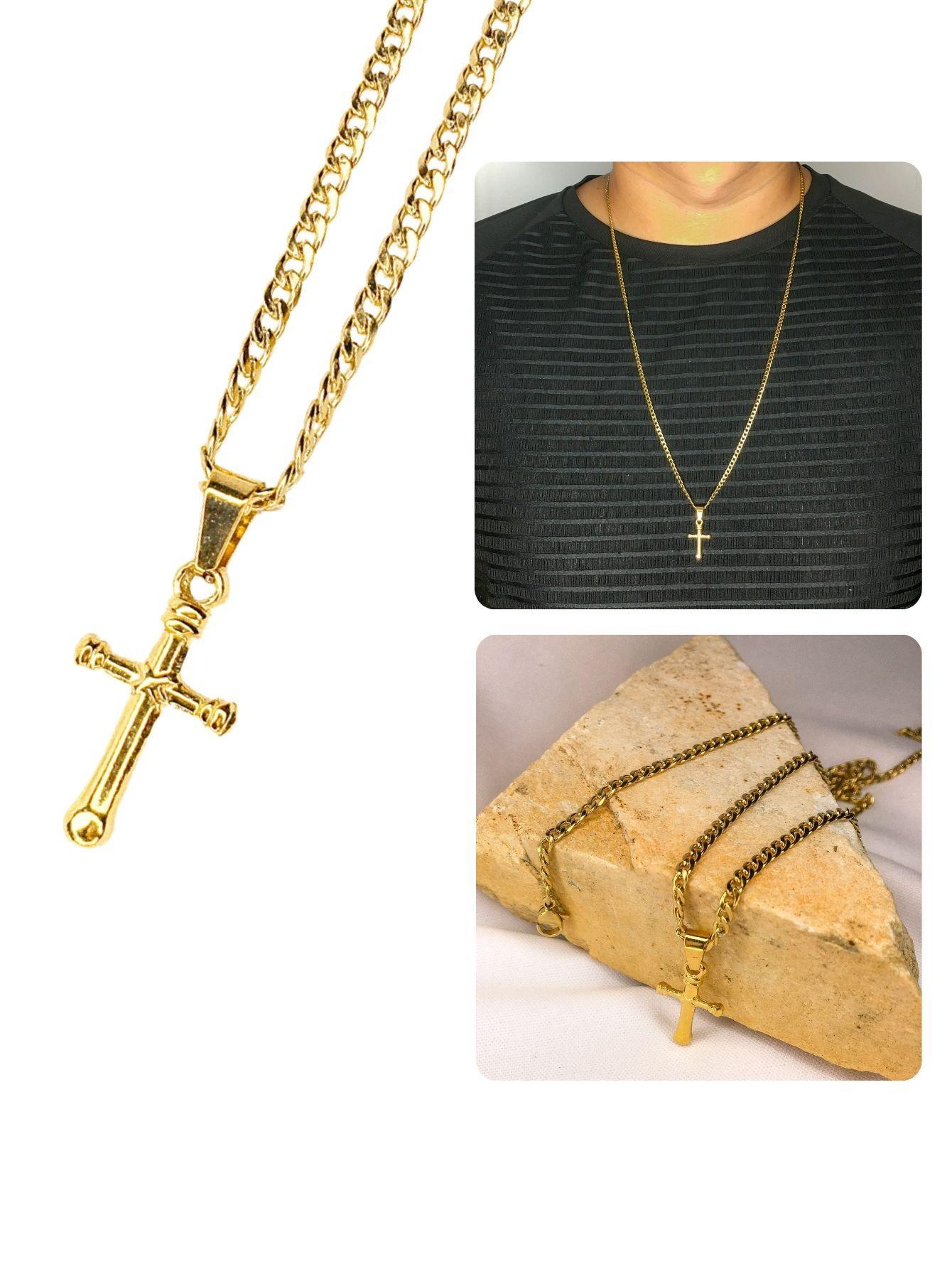 Miniatura Corrente Cordão Masculino Longo 70Cm Fino 3Mm Crucifixo Cruz