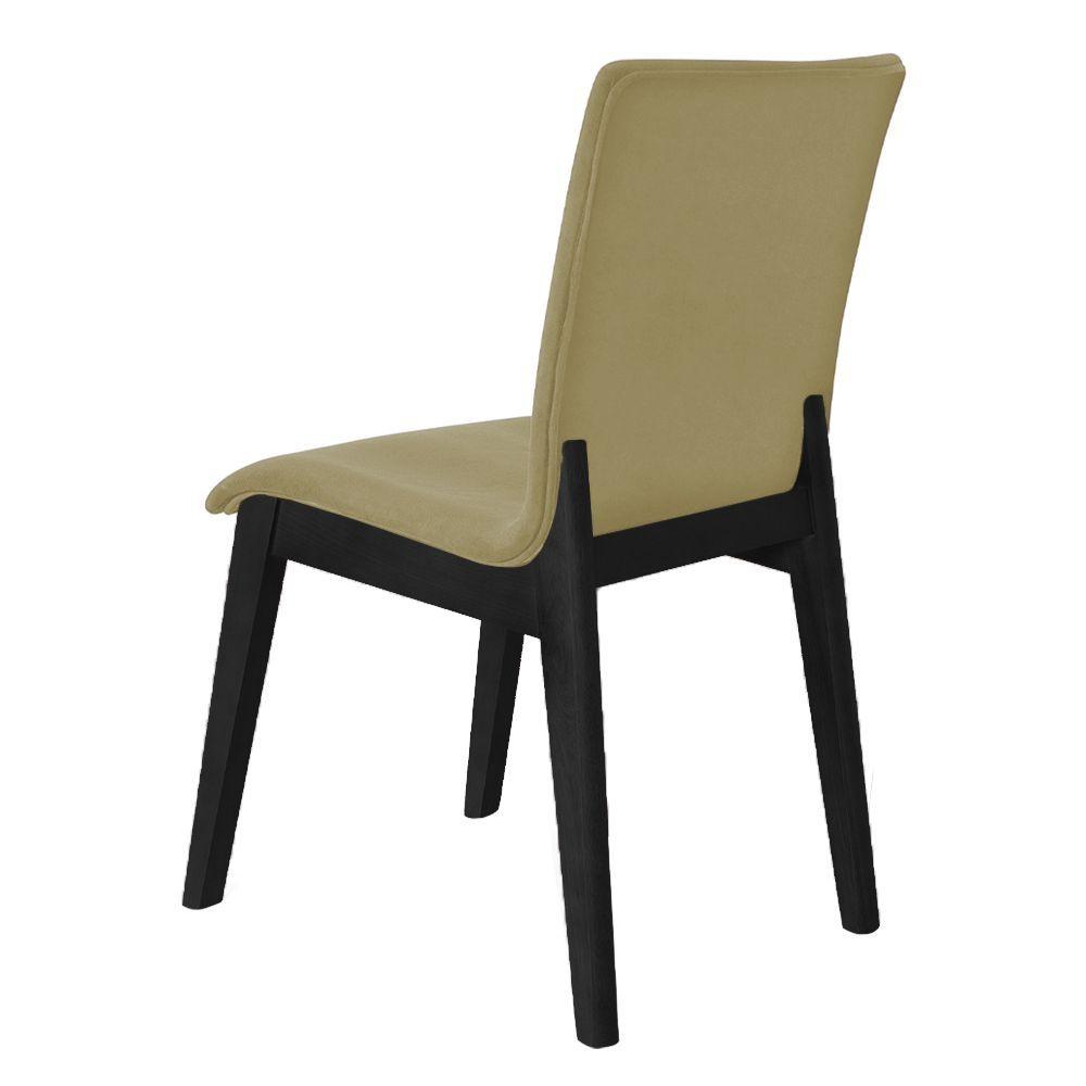 Miniatura Kit 2 Cadeiras De Jantar Diamante Estofada Em Veludo Bege Base Madeira Maciça Preto