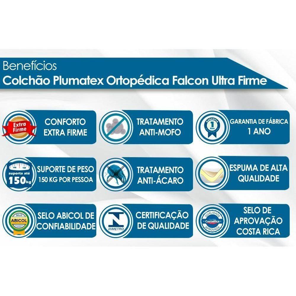 Cama Box Baú Casal: Colchão Ortopédico Plumatex Falcon Ultra Firme + Base Crc Suede Black(138x188)