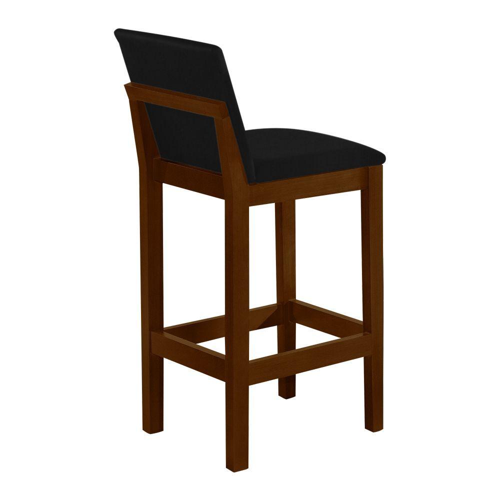 Miniatura Banqueta Alta Pérola Com Encosto Estofado Veludo Preto Madeira Maciça Imbuia