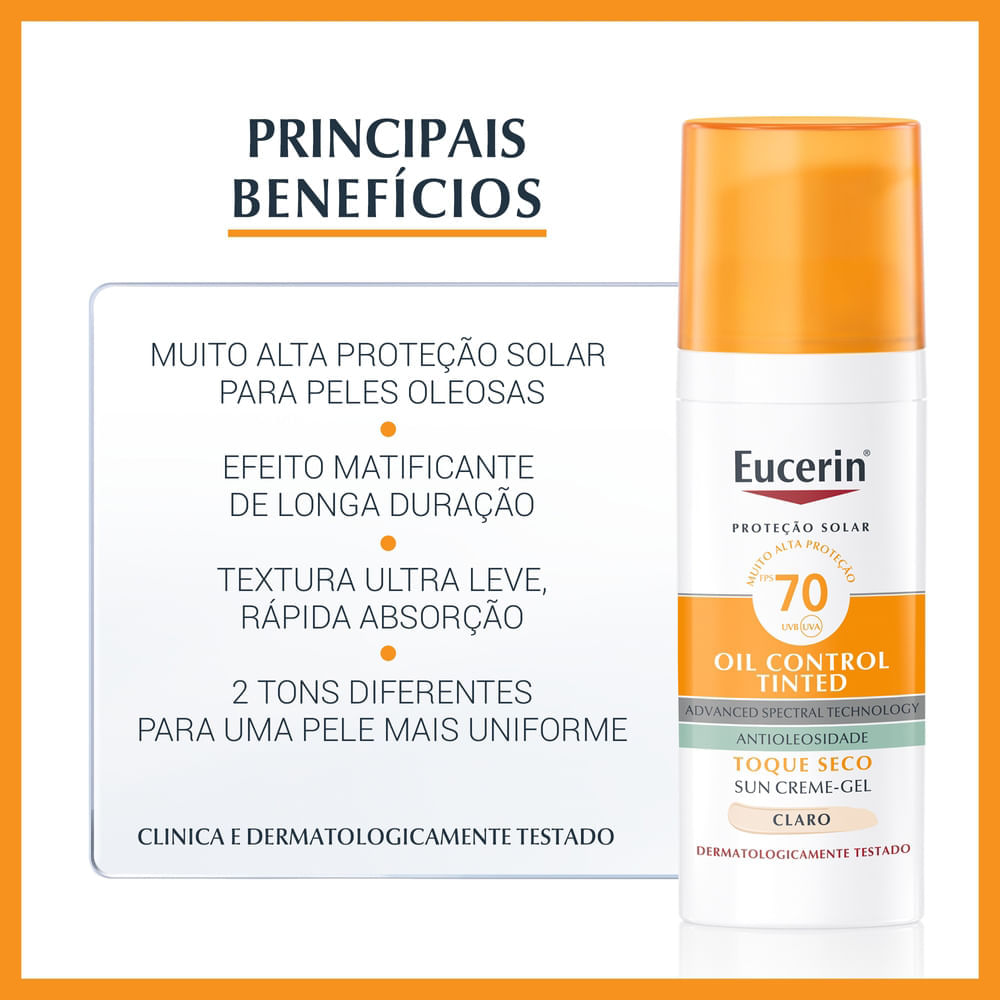 Miniatura Eucerin Sun Oil Control Tinted Médio FPS 70 Protetor Solar Facial 50g