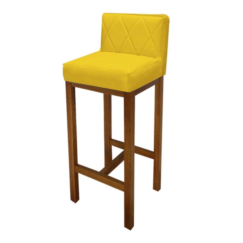 Miniatura Banqueta Alta Com Encosto Loren Cozinha Balcão Bistrô Base Madeira Rústico Suede Amarelo