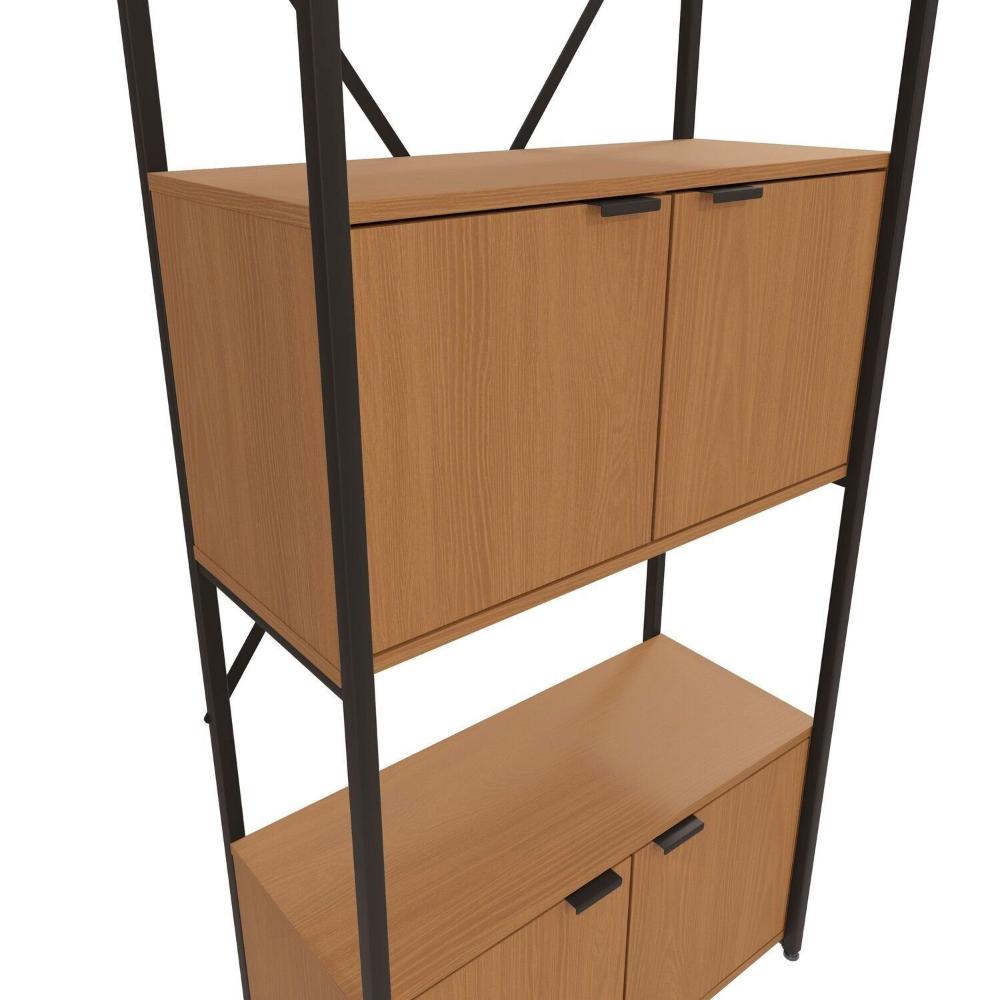 Miniatura Estante Alta para Livros com 4 Portas Industrial Canela/Preto Fosco