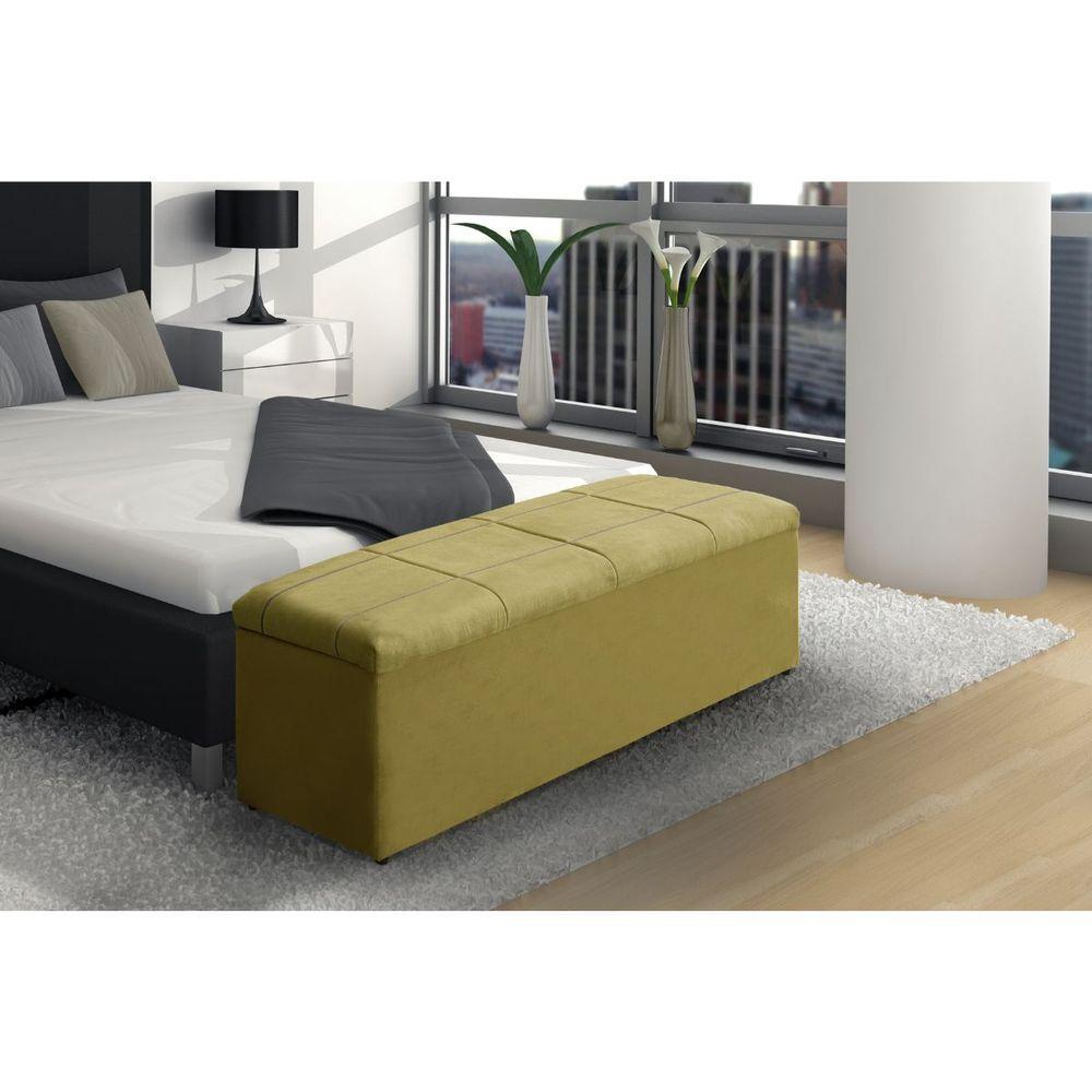 Calçadeira Baú Recamier Viúva 120 Cm Raissa Suede Amarelo