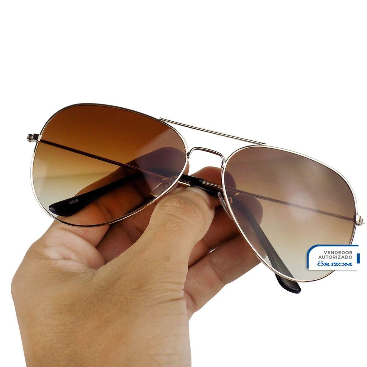 Miniatura Marrom Oculos Sol Masculino Aviador Banhado Ouro Aço Inox