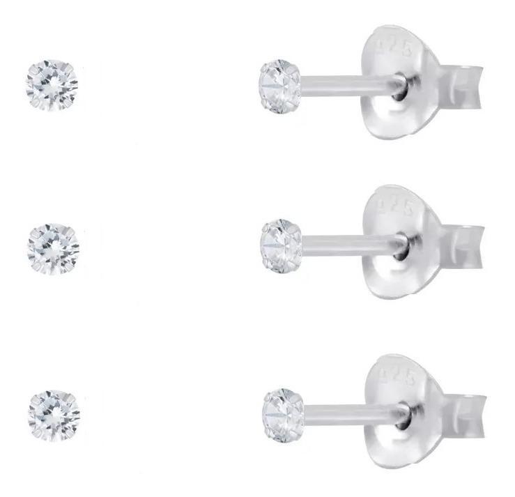 Miniatura 3 Brinco Trio Para 3 Furos Todos Com 3Mm Prata 925 Tri80