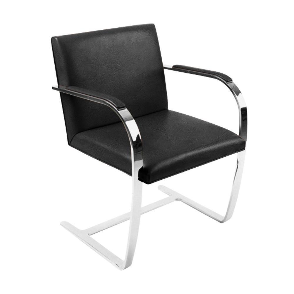 Miniatura Kit 2 Cadeiras Brno Couro Natural Preto Barra Chata Cromada