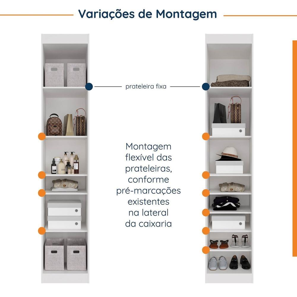 Guarda Roupa Modulado de Canto 6 Portas 3 Peças Hera Cabecasa Madeiramadeira Branco Geada/Louro/Preto