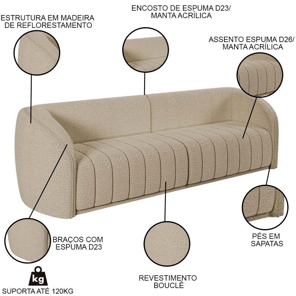 Miniatura Sofá Decorativo 3 Lugares 252cm E Poltrona Meris M22 Boucle Bege - Mpozenato