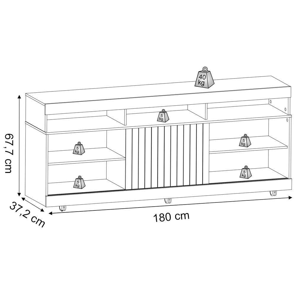 Rack Bancada Tv 65 Pol 180 Cm 23163 Carv Eur Creme Dj Moveis Carv Eur Creme