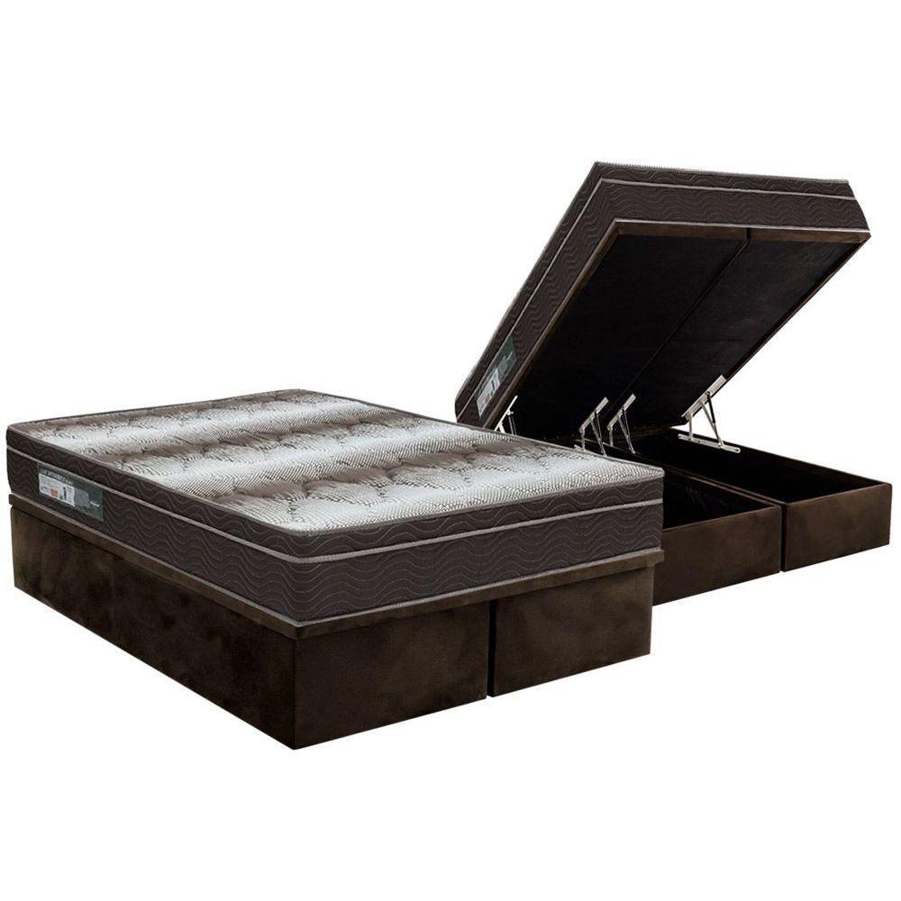 Miniatura Cama Box Baú Queen: Colchão Ortopédico Ortobom Light + Base Crc Suede Marrom(158X198)