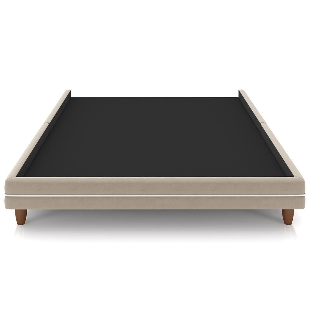 Cama Casal Queen Base Box Pés Madeira 168cm Suném P05 Veludo Bege - Lyam Decor