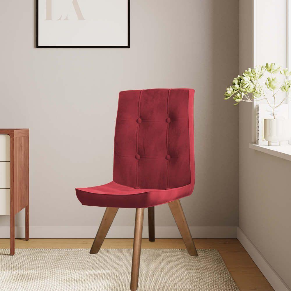 Miniatura Conjunto 03 Cadeira De Jantar Drop Com Botão Base Giratória Caramelo Suede Vermelho