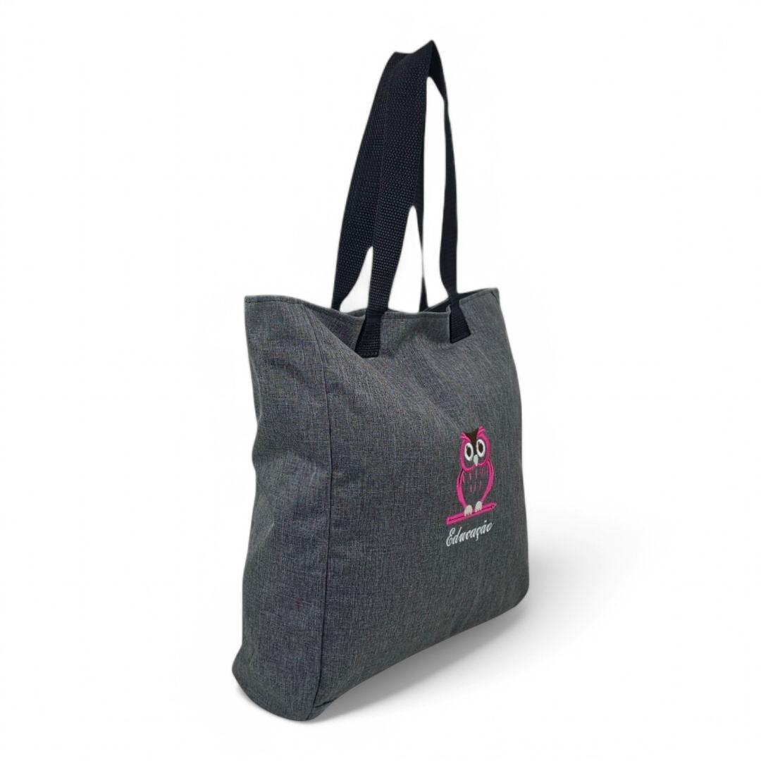 Miniatura Bolsa Feminina Professora Educação Cinza Mescla Coruja Pink