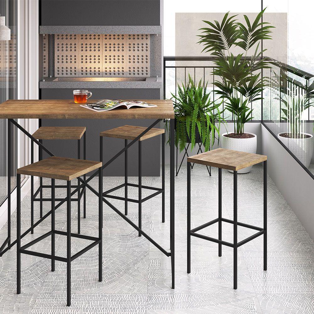 Conjunto Mesa Bancada Com 04 Banquetas Alta Steel