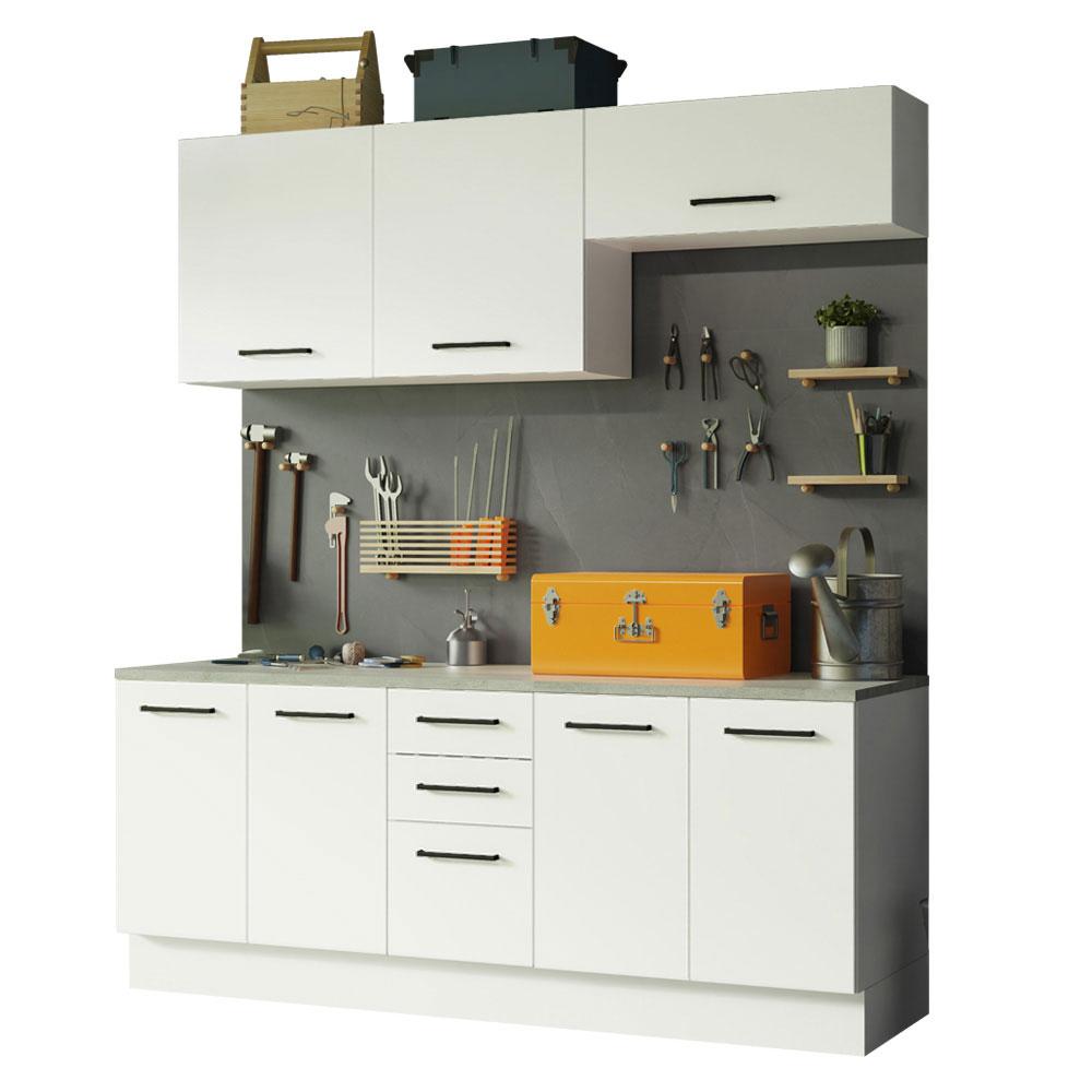 Miniatura Kit com 2 Balcões e 2 Armários Aéreos Multiuso 200cm Agata Madesa Branco