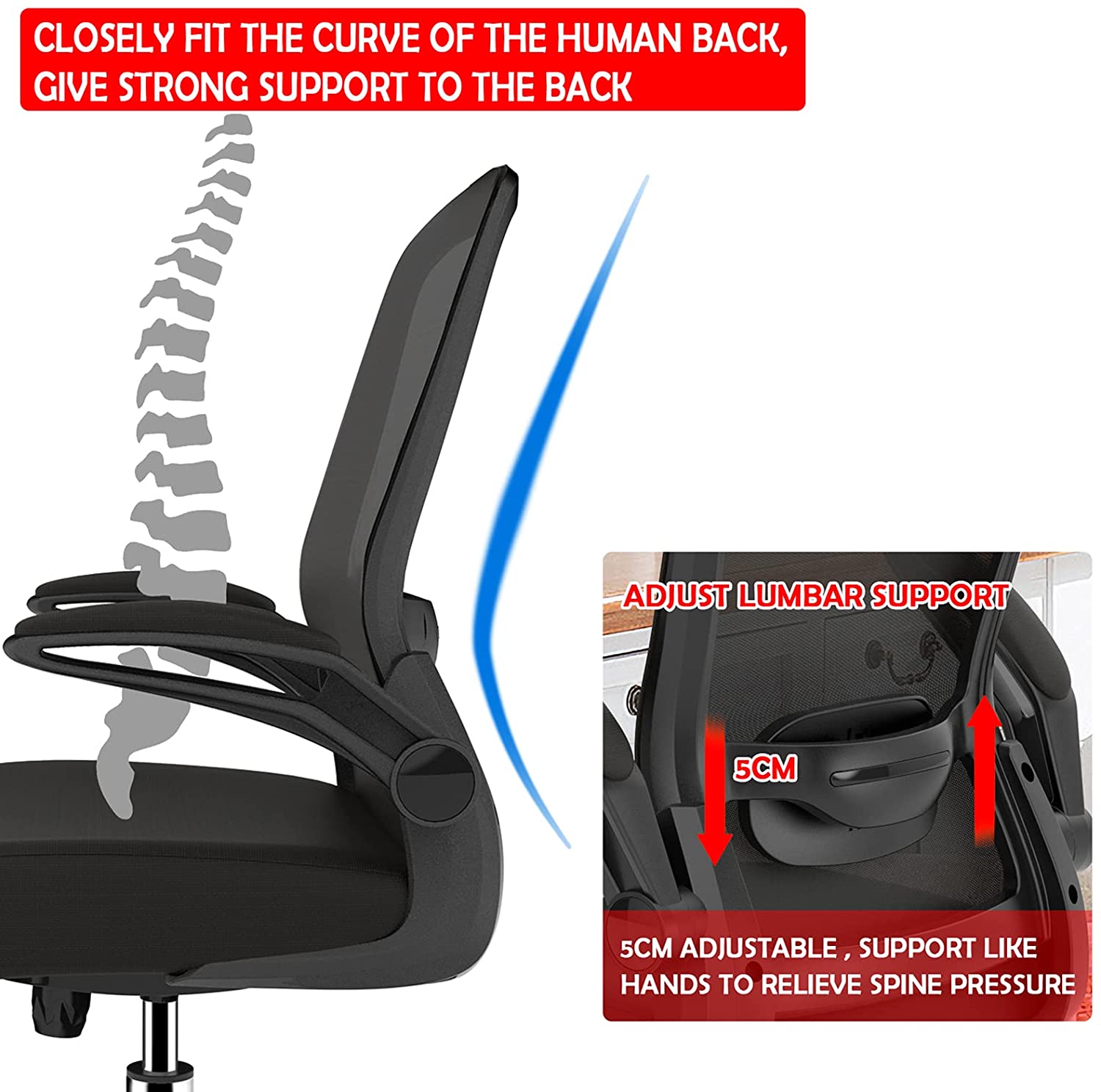Miniatura Office Chair Ergonomic Desk Chair with Adjustable Lumbar Support High Back Mesh Computer Chair with Flipup ArmrestsBIFMA Passed Task Chairs Executive Chair for Home Office