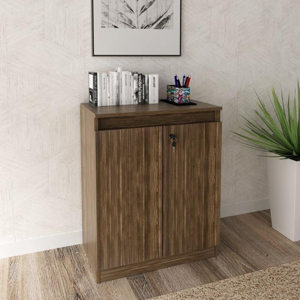 Kit 2 Peças Armário Escritório com 2 Portas com Chave, Balcão para Escritório com Chave e 2 Portas Nogal