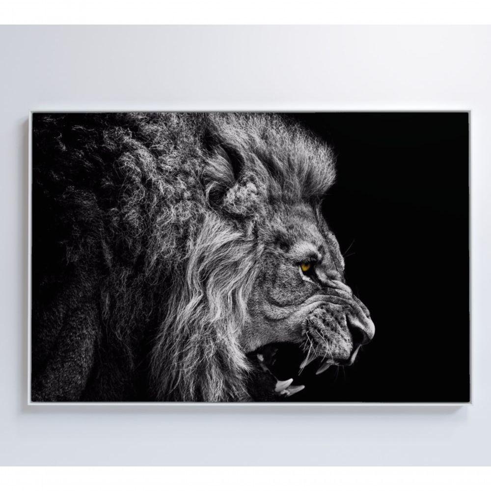 Miniatura Quadro Leão Preto E Branco 60x40 Cm Adesivo Fotográfico