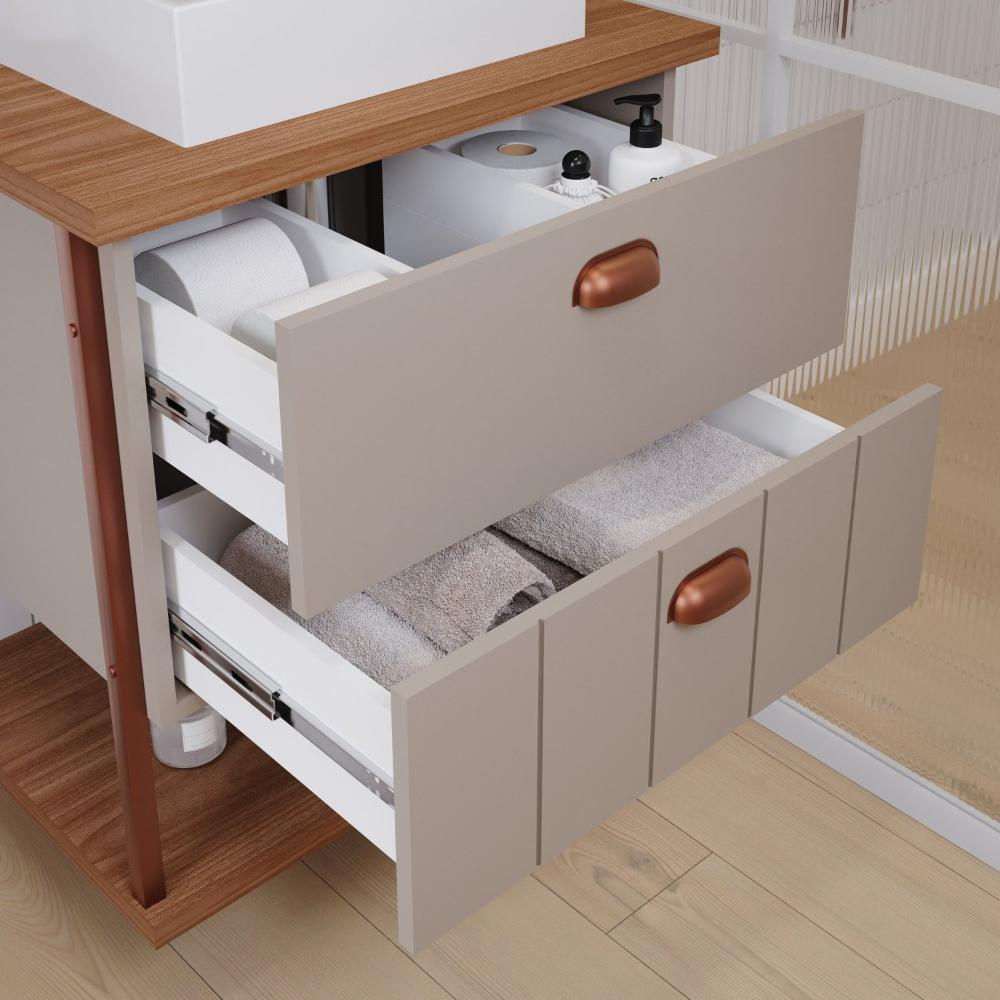 Miniatura Conjunto de Gabinete com Espelheira 60cm Olivia Espresso Móveis Cappuccino