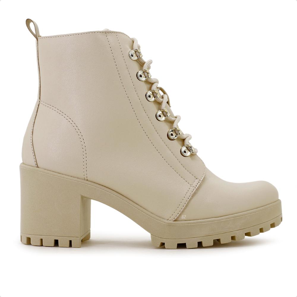 Miniatura Bota Coturno Ramarim Tratorado Cano Médio Feminino Creme - 34
