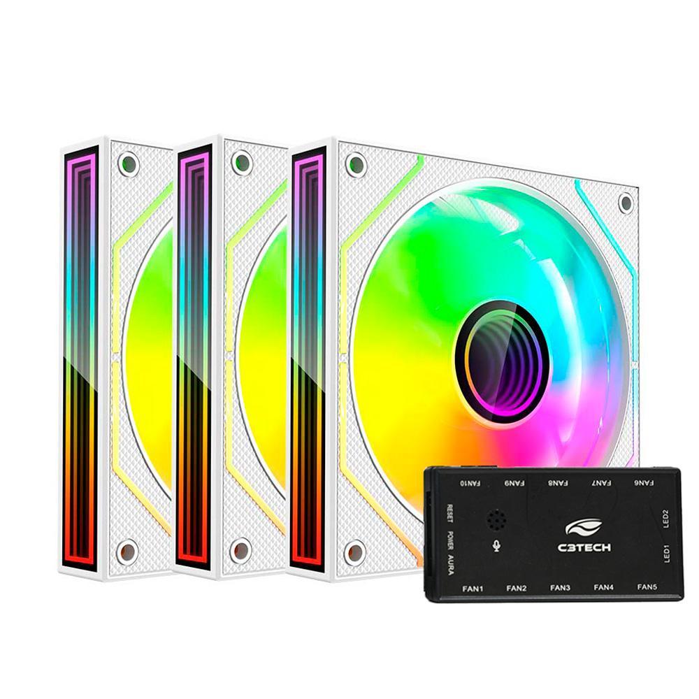 Miniatura Kit 3 Cooler Fan E Controladora Rgb, F9-L650Whrgb C3Tech