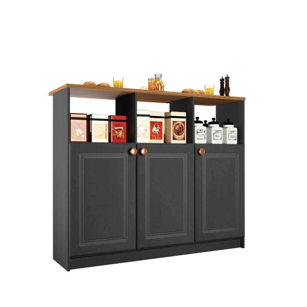 Miniatura Mesa Bancada Balcão Ilha para Cozinha com 3 Portas e Nichos Divisor de Ambiente Veneza Chumbo