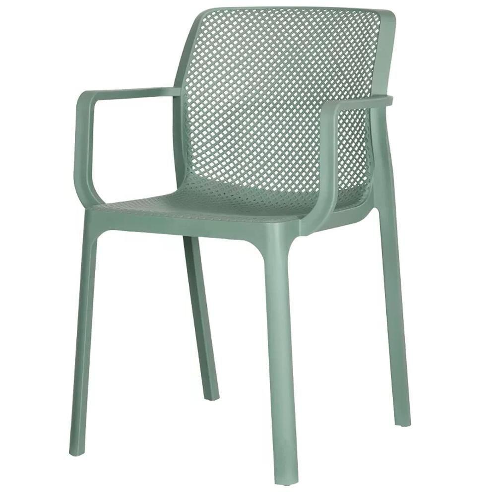Miniatura Kit 4 Cadeiras Com Braços Empilhavel Inmetro Sardenha Vega Fratini Polipropileno Verde Aloe