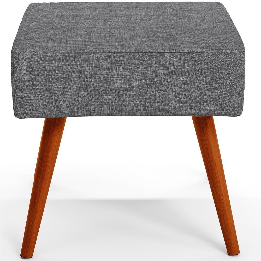 Miniatura Puff Banqueta Decorativa Com Pés Palito Linho Cinza Escuro