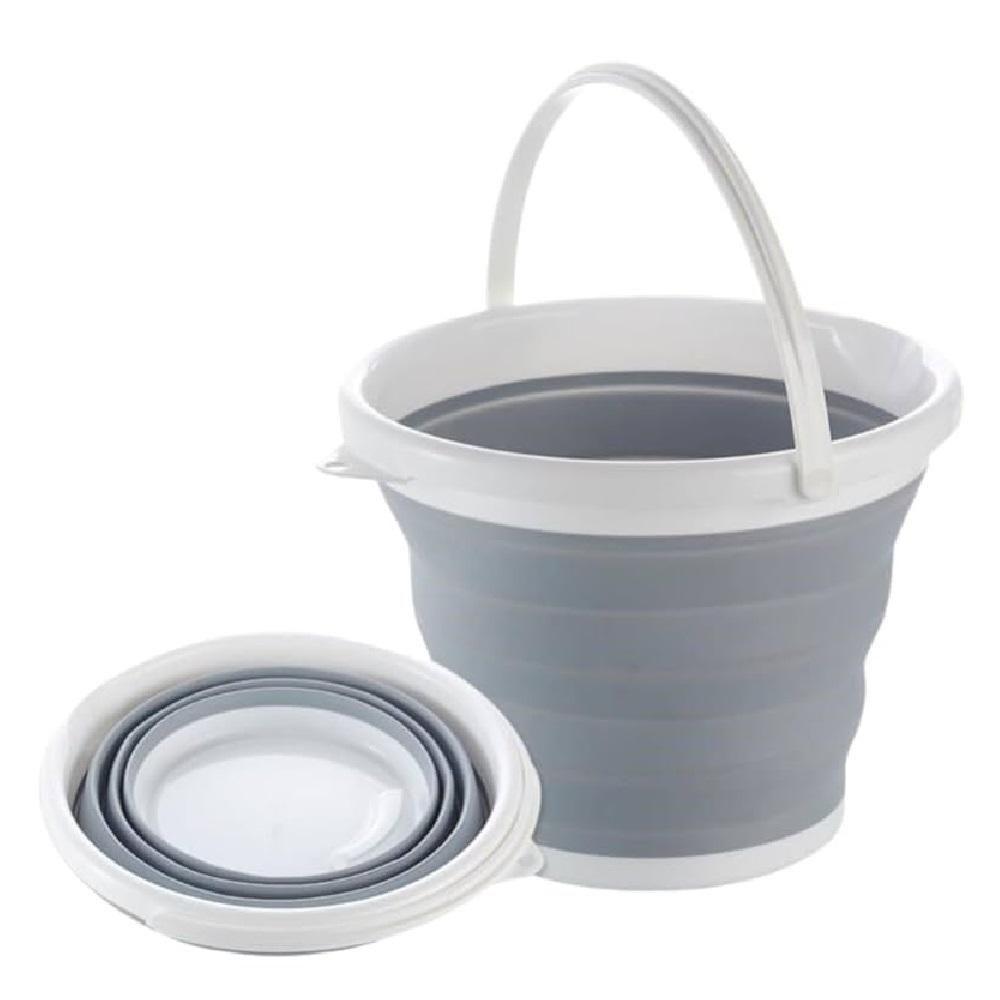 Miniatura Balde Portatil Ecologico Retratil Cozinha Banheiro Lavanderia 10 Litros Alça Plastica Cinza
