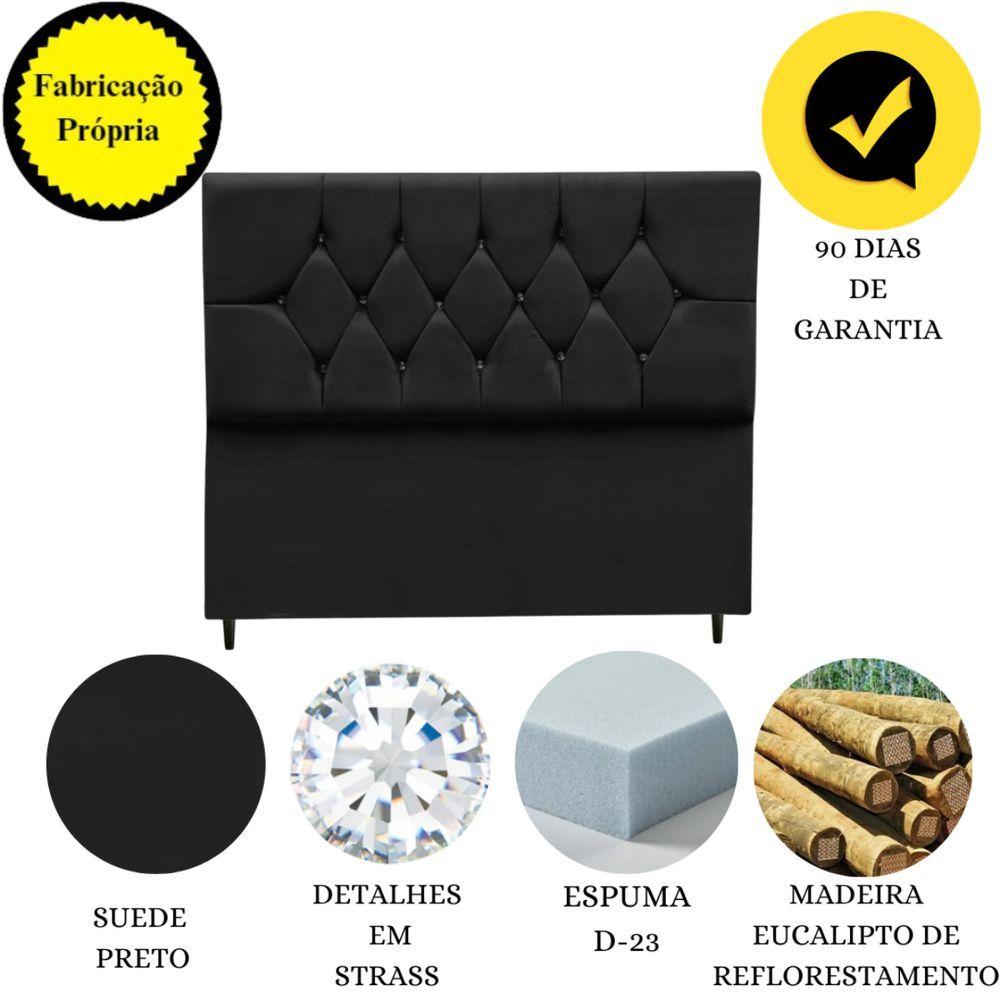 Cabeceira Cama Box King 195 Cm Geovana Suede Preto