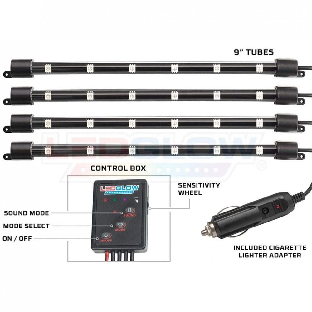 Miniatura LedGlow Luz LED Automotiva Decorativa Interna Carros Caminhões à Prova Dágua 4 Peças 7 Cores