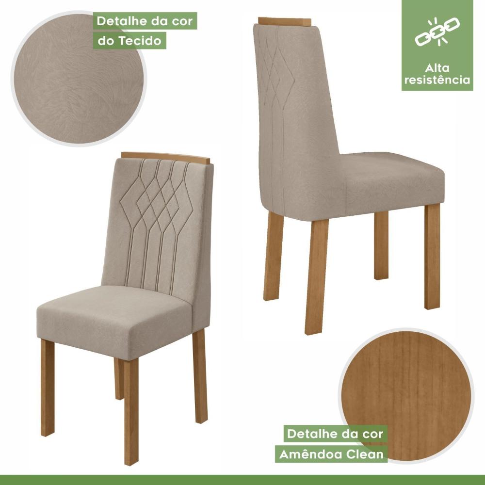 Conjunto 4 Cadeiras Exclusive Móveis Lopas Amêndoa Clean/Veludo Naturale Creme