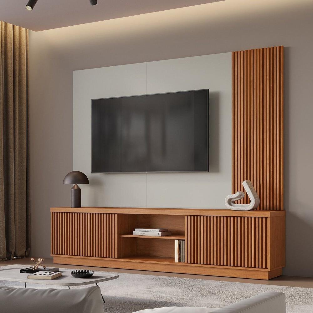 Miniatura Estante Home para Tv de Ate 75 Polegadas 2 Portas 100% Mdf 220 Cm Valencia New Naturalle/Off White