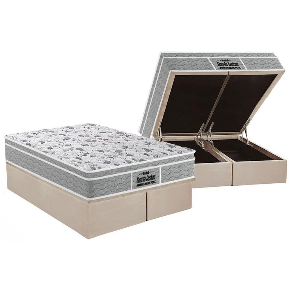 Miniatura Cama Box Baú Queen: Colchão Espuma D45 Probel / Ep Próextreme Plus + Base Clean(158X198)