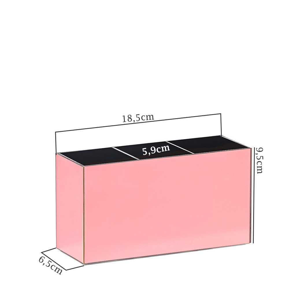 Miniatura Porta Pincel Em Acrílico Rosé/Preto Com 3 Divisórias
