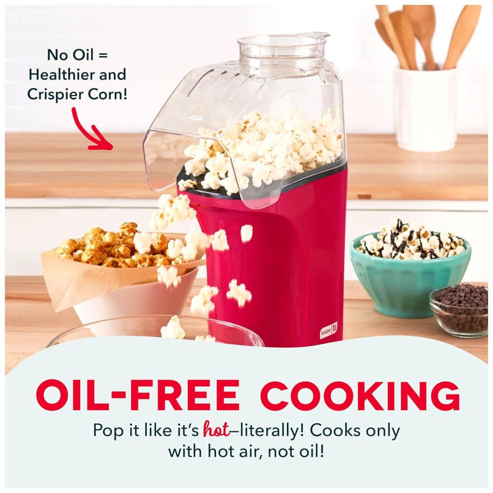 Miniatura Pipoqueira DASH Hot Air Popcorn Popper Maker com Copo Medidor para Porcionar Pipocas e Derreter Manteiga, 16 Copos Vermelha