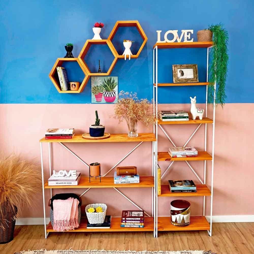 Miniatura Cantinho Estante E Aparador Industrial De Ferro E Madeira Carvalho E Branco